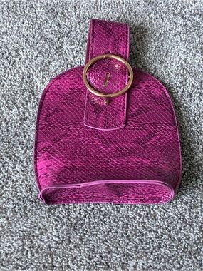 Fuchsia Faux Snakeskin Mini Belt Bag with Gold Ring Accent
